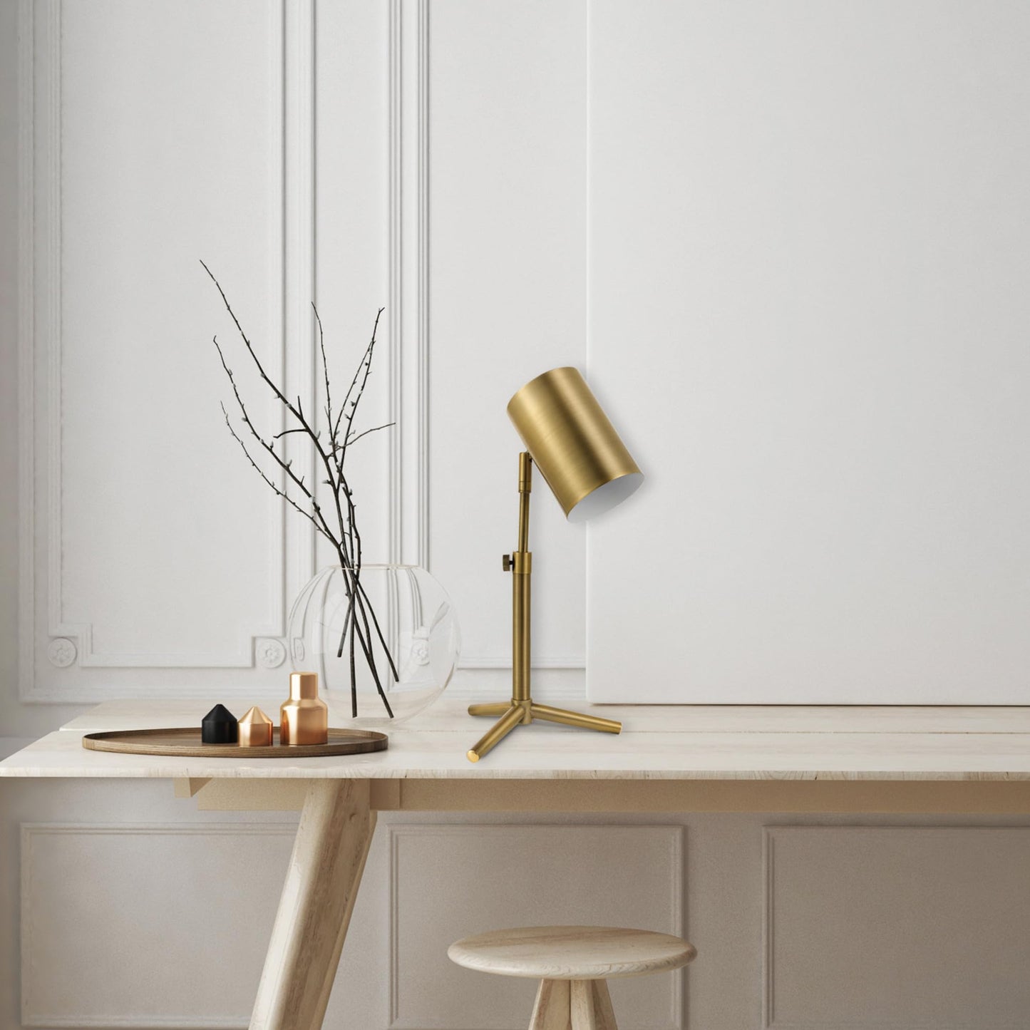 Globe Electric Pratt 18 Desk Lamp, Matte Brass, Adjustable Height, Model 52097, Metal Construction