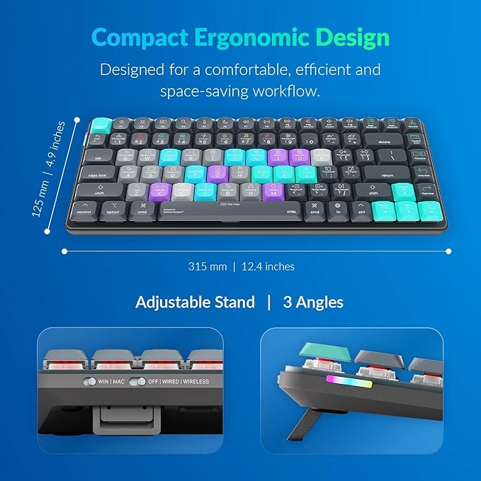 JCPAL DaVinci Resolve Keyboard • Dash Wireless Shortcut Keyboard for Mac and PC • Shortcut Hotkeys, Color-Coded Key Guide, Fully Customizable, Compact Low-Profile Design