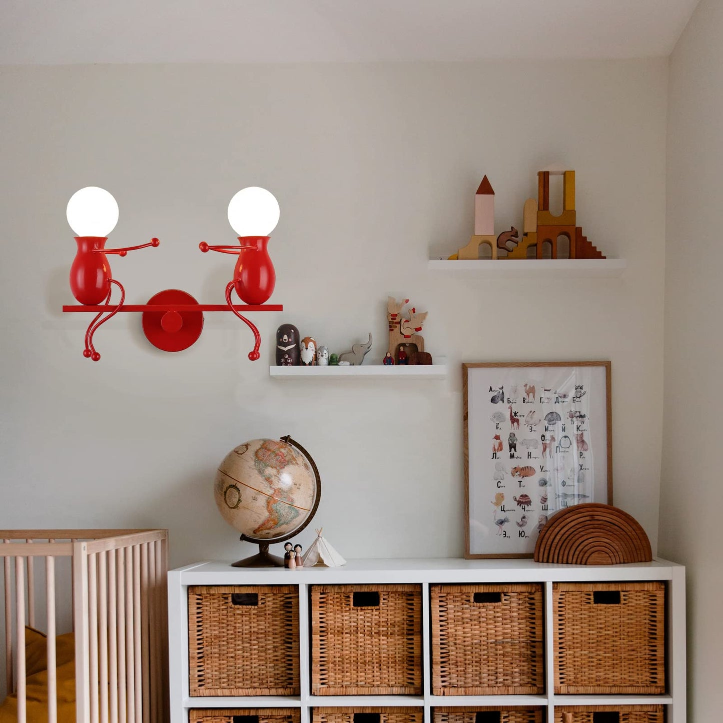 SOUTHPO LED Metal Wall Light Fixture Seesaw Design Red 2×E26 Modern Children’s Wall Sconce