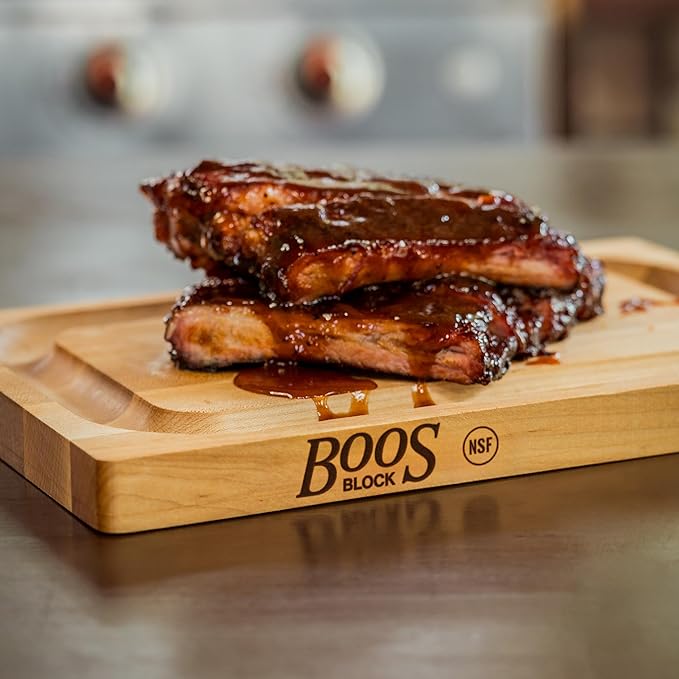 John Boos Chop-N-Slice Series Rectangular Wooden Maple Cutting Board 12”x8” – 1” Thick, 3-lb Reversible Butcher Block with Eased Corners, Juice Groove & Edge-Grain – Made in the USA