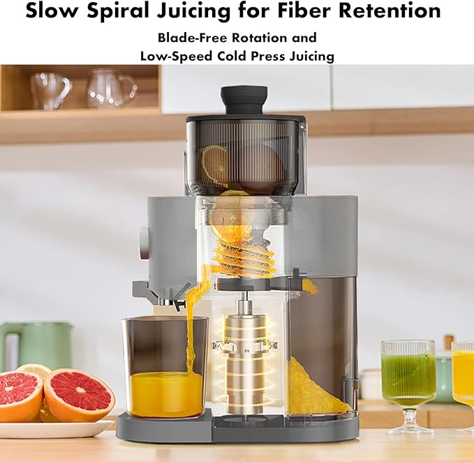 Slow Masticating Juicer Machine - 5.2" Feed Chute Cold Press Juicer, Easy Clean, High Juice Yield