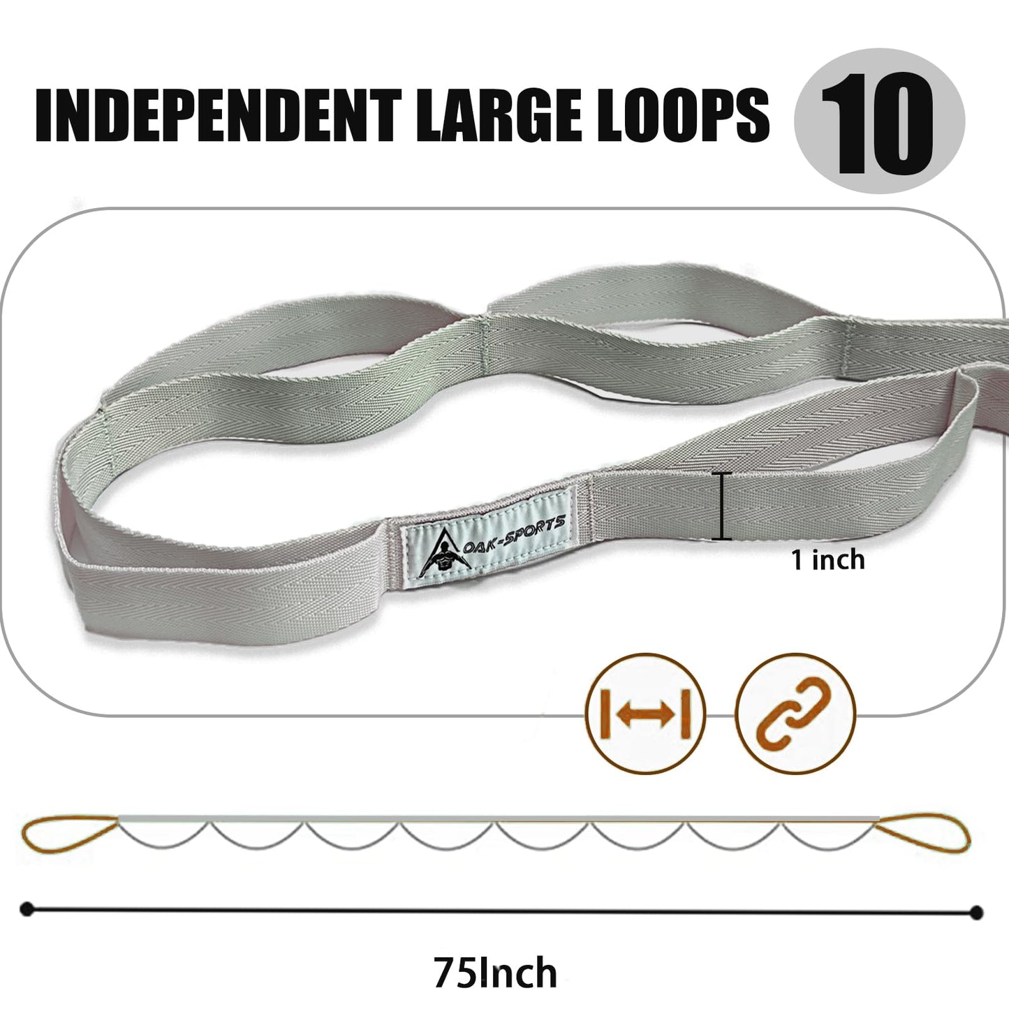 Stretching Strap Yoga Strap with Loops, Stretch Straps for Physical Therapy, Non-Elastic Exercise Strap for Pilates, Dance and Gymnastics with Workout Guide (Silver Gray)