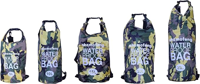 Waterproof Dry Bag Combo 5-30L Roll Top Dry Storage Bag Backpack for Kayaking Boating Beach Camping Travel Fishing, w/Phone Case & Collapsible Water Bottle & Sunglasses & Ear Band,Yellow 15L