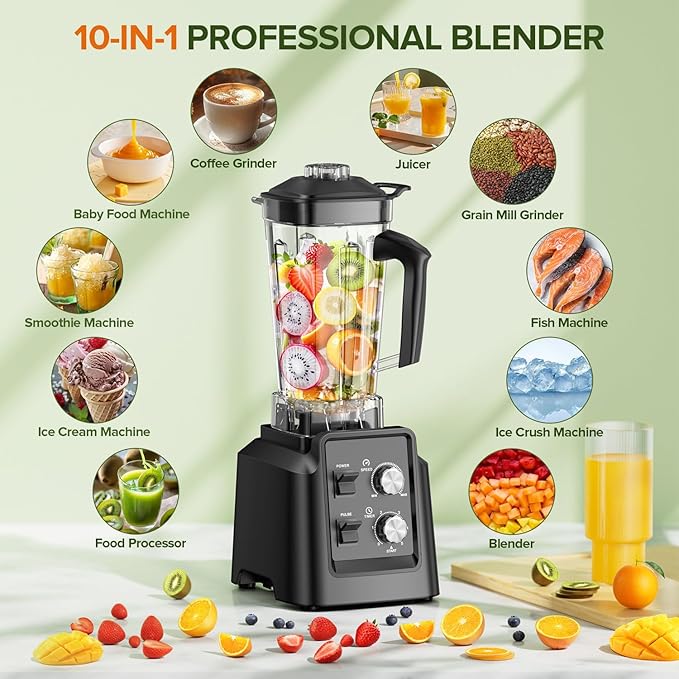 Blender for Smoothies - Blenders for Kitchen with 68Oz. Pitcher & 20Oz. Grinder, Smoothie Blender for Ice Crushing, Frozen Fruit, 28000 RPM, Black