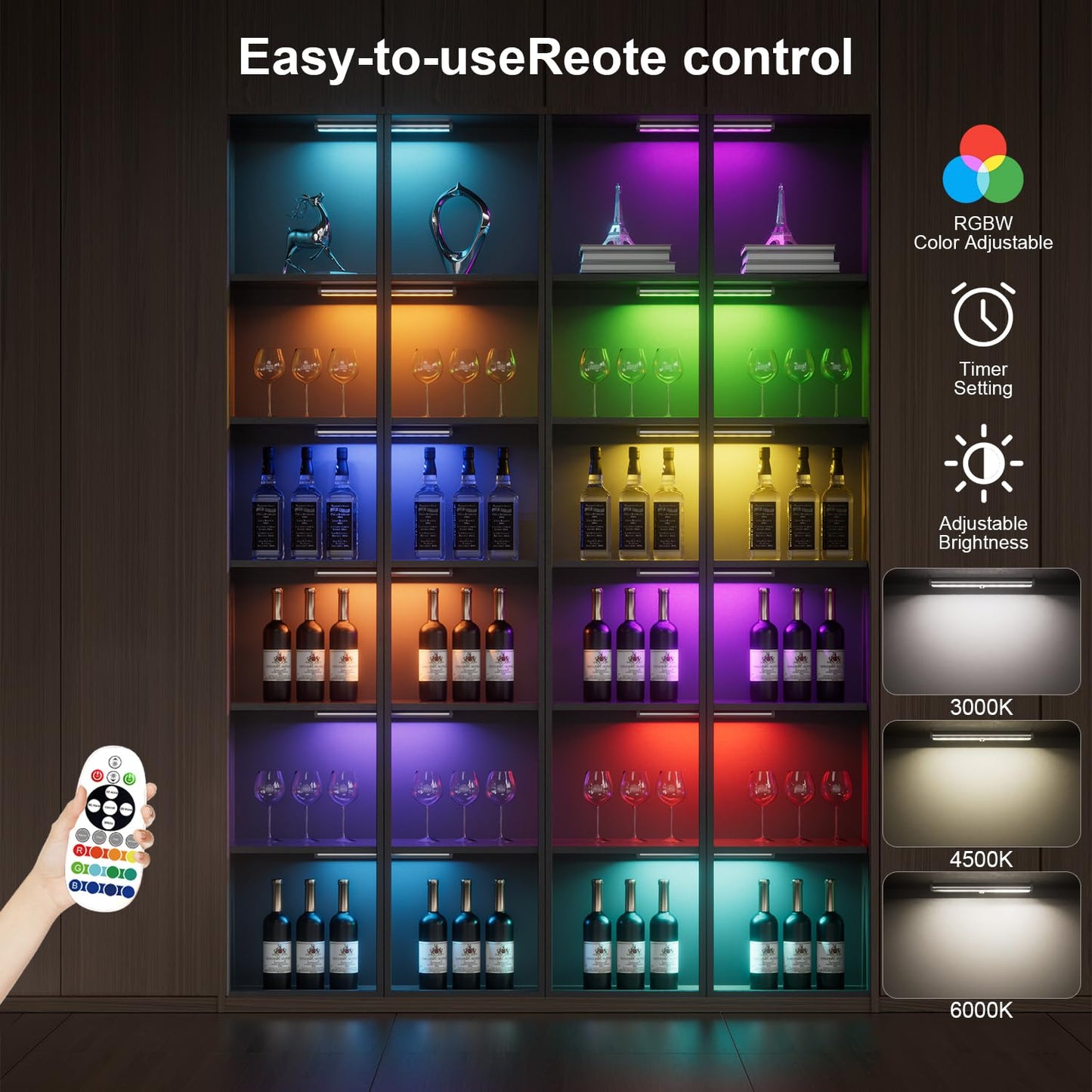 Under Cabinet Lights 58 Led Motion Sensor Light Indoor Rgb Rechargeable Under Cabinet Lighting With Remote 3Pack Stick-On Magnetic Wireless Closet Light Bar For Kitchen Shelf  Car  Hallway