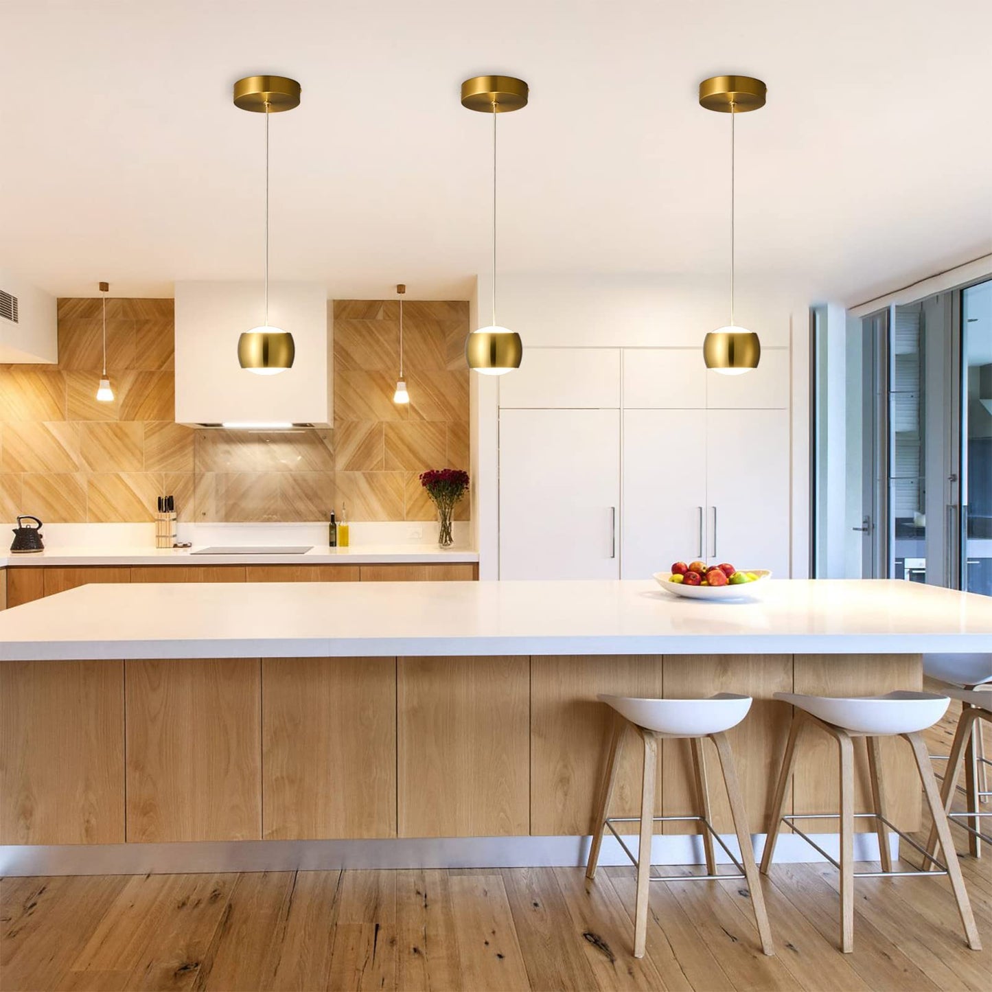 Adcthome Modern Led Dimmable Pendant Light Fixtures Mini Island Pendant Lighting For Kitchen Island Dinning Room Bedroom Bar  Kitchen Island Ceiling Hanging Light Fixtures(Gold-3-Pack)