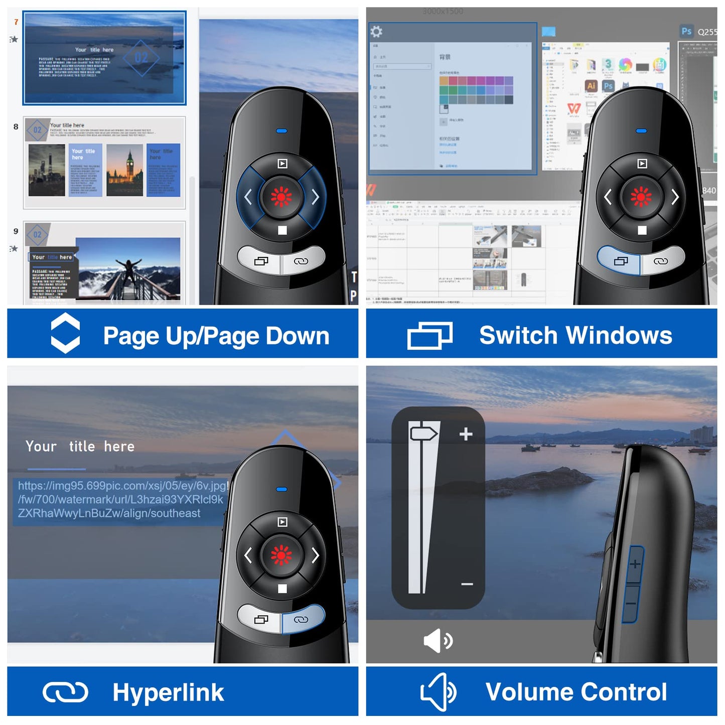 Dinostrike 2 In 1 Type C And Usb Presentation Clicker For Powerpoint Presentations,Rf 2.4Ghz Wireless Presenter Remote Slide Adv