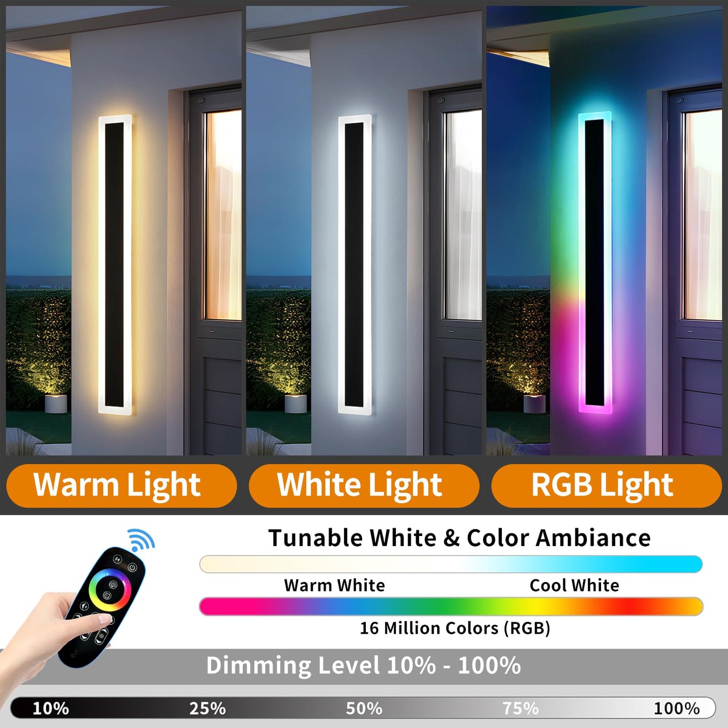 Mikeru RGB LED Wall Lights, 2-Pack, Dimmable, 47.2in, Aluminum, IP65 Waterproof Sconces, Model FTBD-2