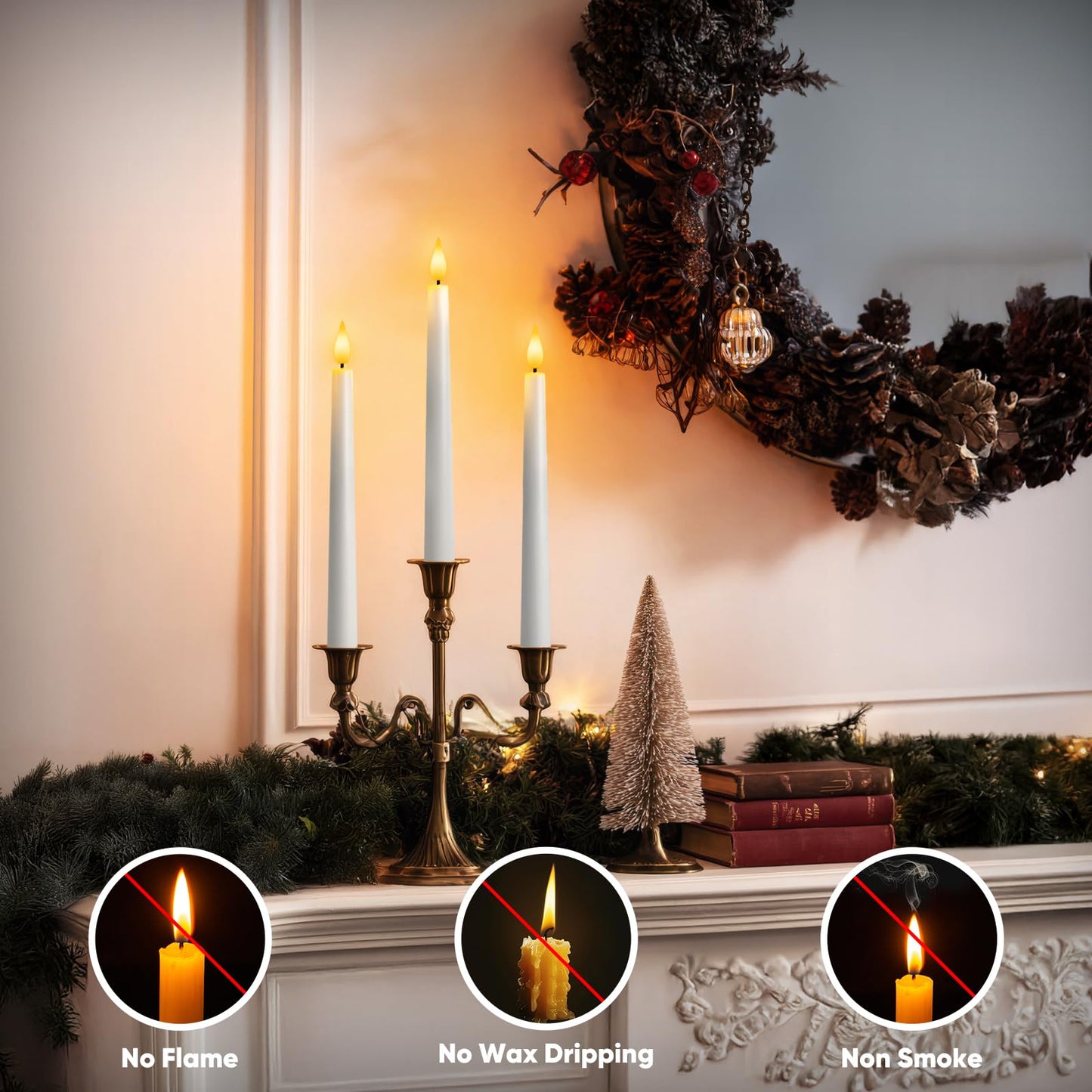 Meigic 12 Pcs Flameless Taper Candles with Remote and Timer, 9.6 Inches Plastic LED Candlesticks, White Battery Operated Window Candles, for Home Wedding Christmas Party Decoration