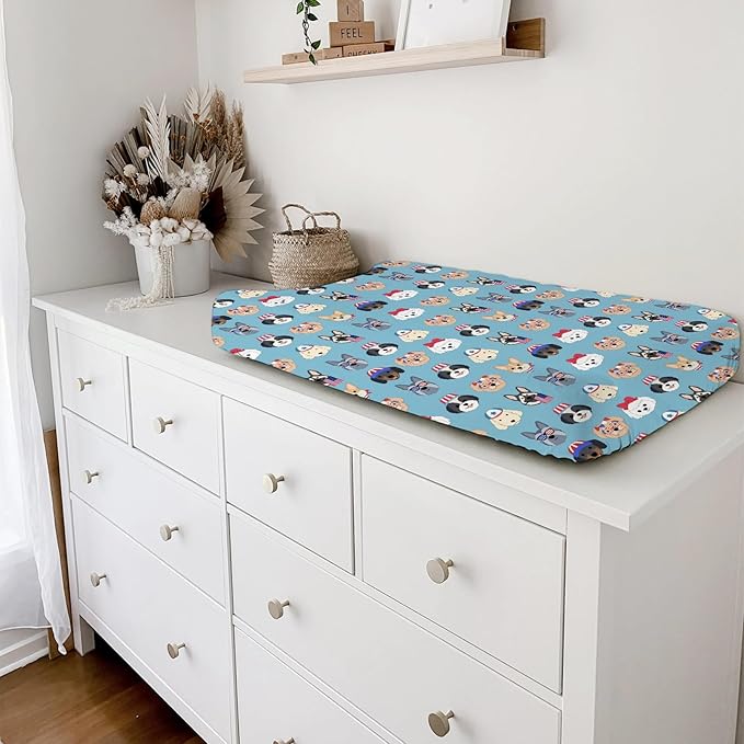 Cute Patriotic Dogs Baby Changing Pad Covers for Boy Girl 32''x16'' 4th of July Puppies Flags Fitted Diaper Change Table Mats Dogs Lovers Gift Soft Breathable Nursery Cradle & Bassinet Sheets
