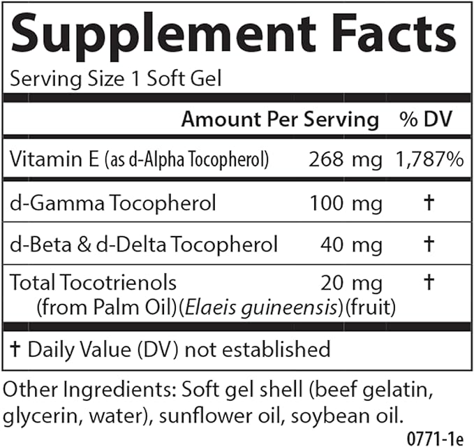 Carlson - E-Gems Elite, 400 IU (268 mg) Vitamin E with Tocopherols & Tocotrienols, Natural-Source, Vitamin E Capsules, Heart Health & Optimal Wellness, Antioxidant, Vitamin E Supplement, 120 Softgels