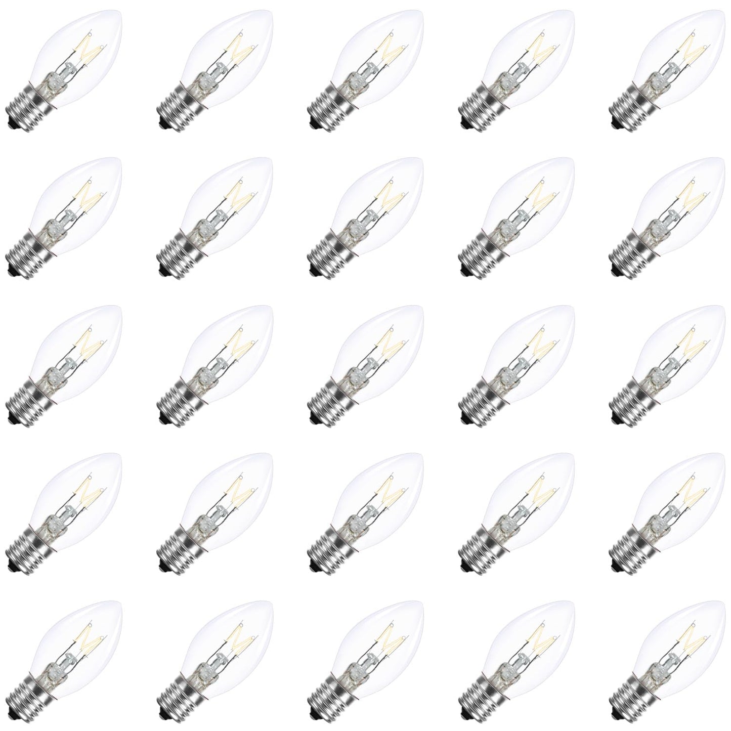 25 Pack C7 Clear Replacement Bulbs Waterproof Ul Certified 5W Incandescent For Indoor/Outdoor Use And Christmas Tree String Lights