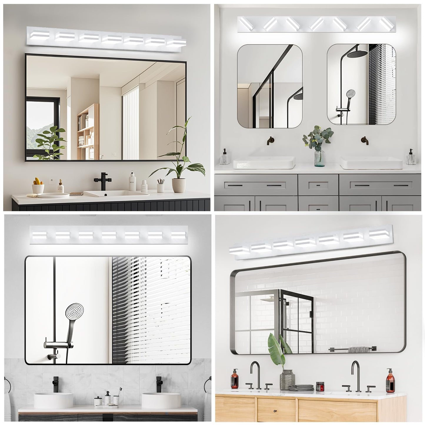 IZORRO LED Modern Bathroom Lights Fixtures(7-Light,Dimmable),Matte White Acrylic Wall Lighting,Vanity Lights for Bathroom Over Mirror - 6000k 40In （No Assembly Required）