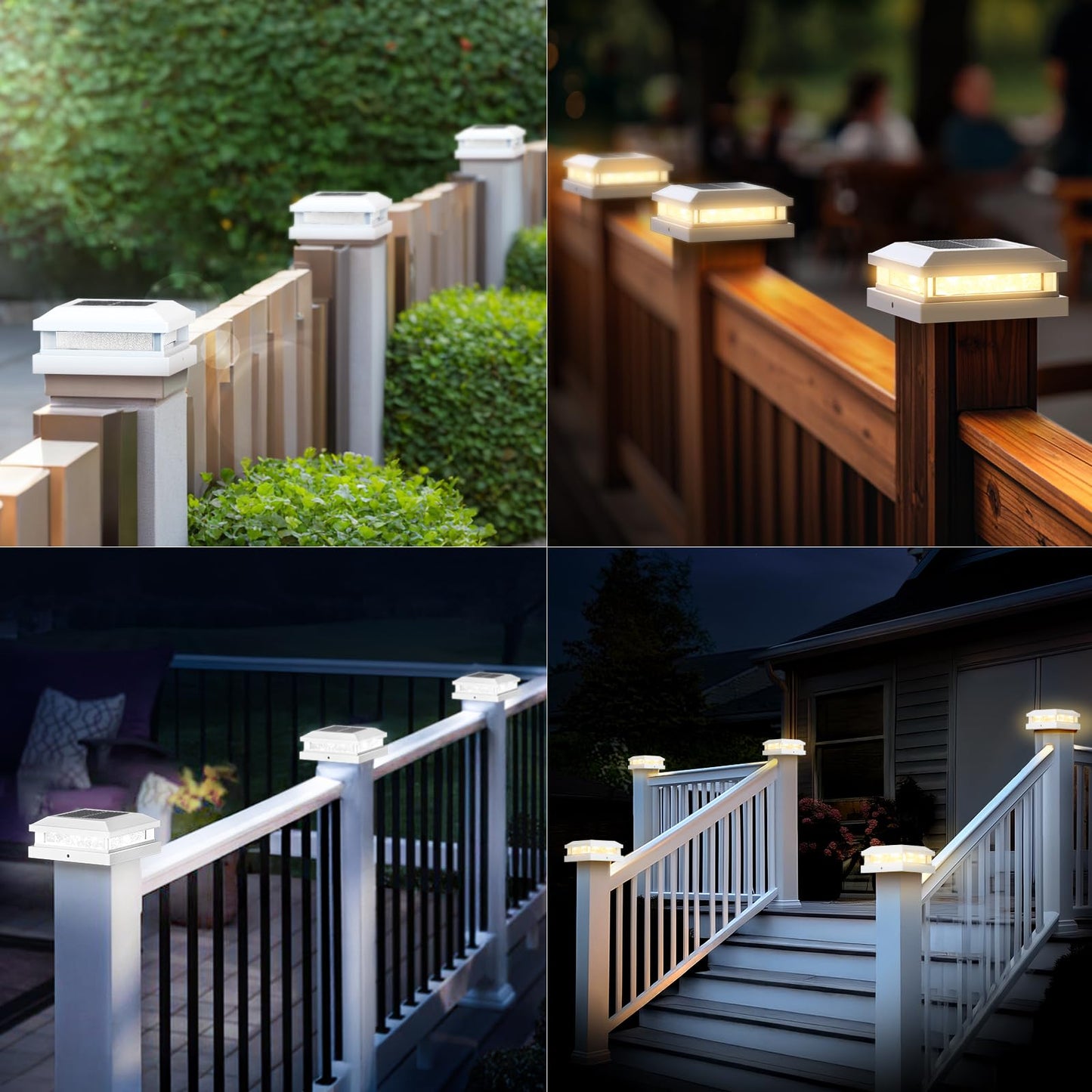 Solar Post Cap Lights Outdoor 16 Packs For 4X4 4.5X4.5 5X5 Vinyl/Wooden Posts  Waterproof Solar Powered Fence Cap Light With Warm/Cool Lighting  White 16Leds Deck Caps Lights For Yard  Garden  Patio