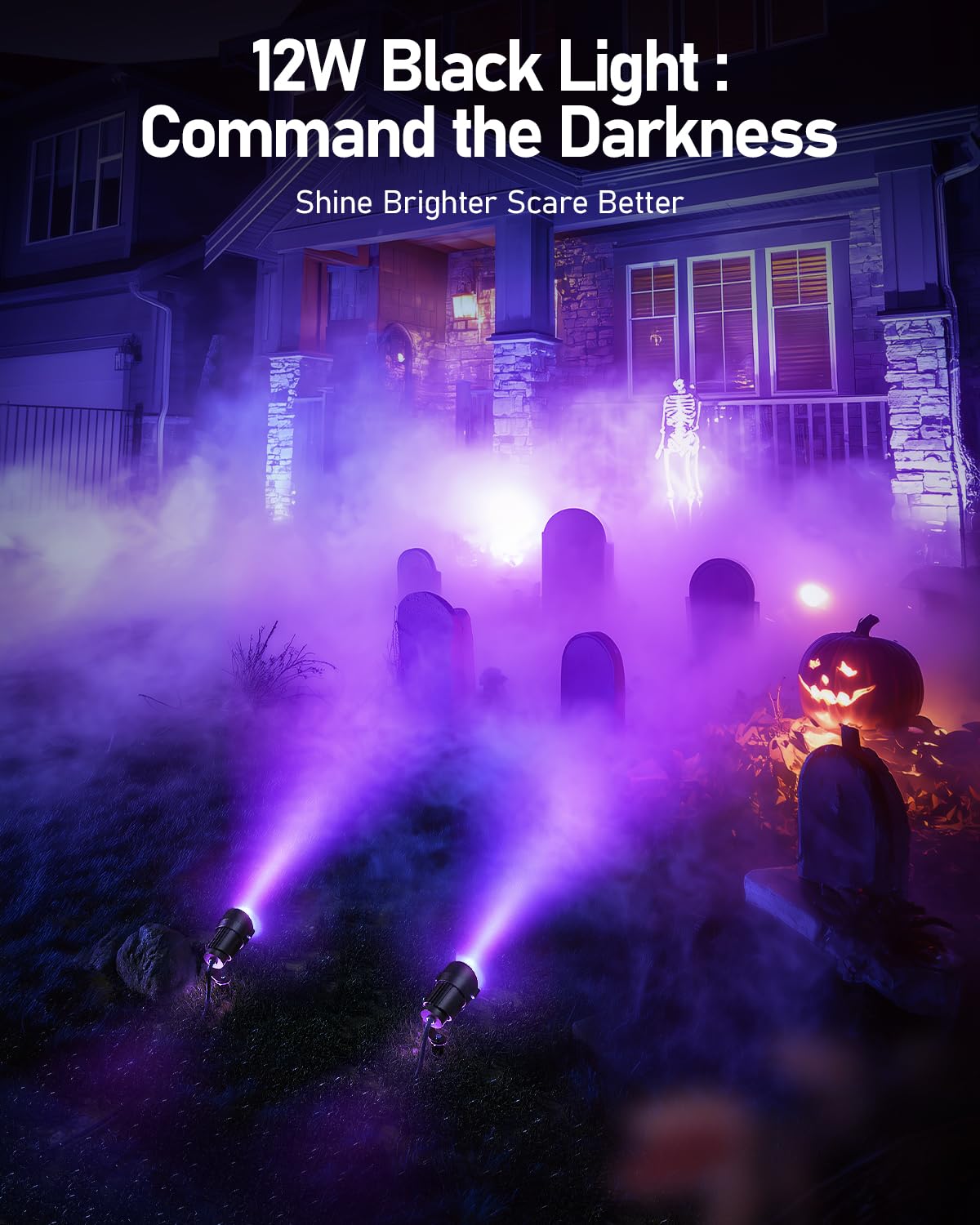 Hiboitec Halloween Black Light Spotlight Outdoor 12W Ip65 Waterproof Led Spot Lights Landscape Lighting With Us Plug For Glow Party Body discomfort-reducingt Yard Garden Decorations 4Packs