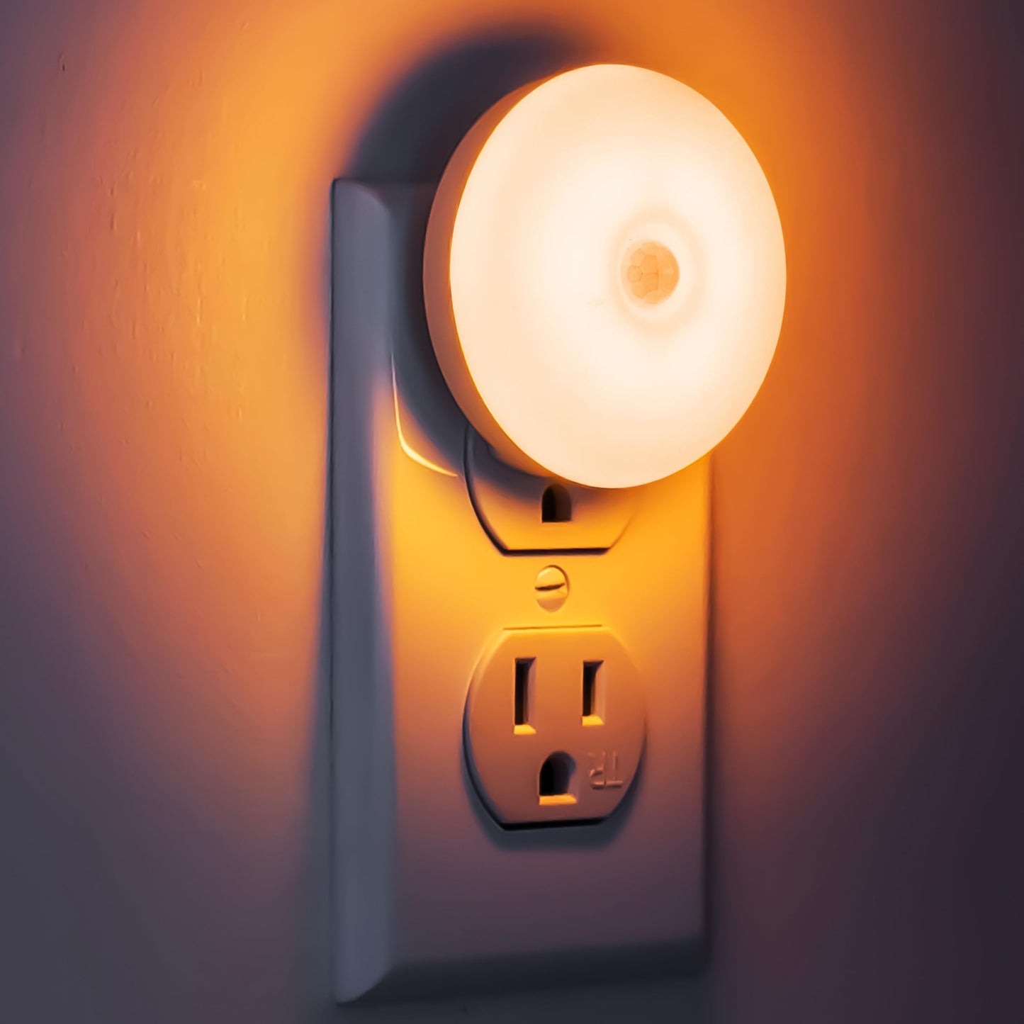 myCozyLite Amber LED Motion Sensor Night Lights, Energy Efficient, Slim Round, Plug-in, 2 Pack