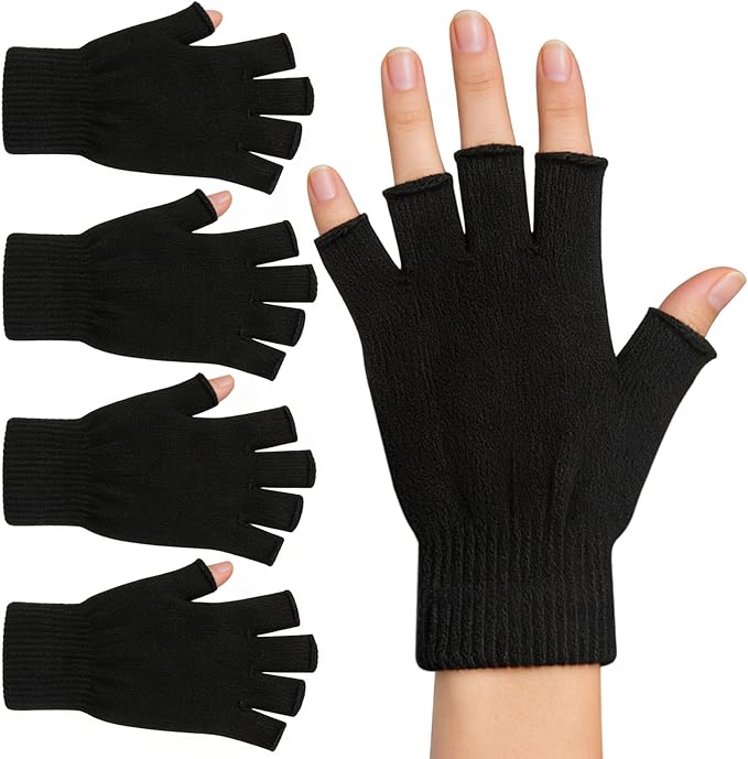 monochef Fingerless Gloves Half Finger Winter Warm Knit Thermal Working Running Biking Driving Typing Men Women Black