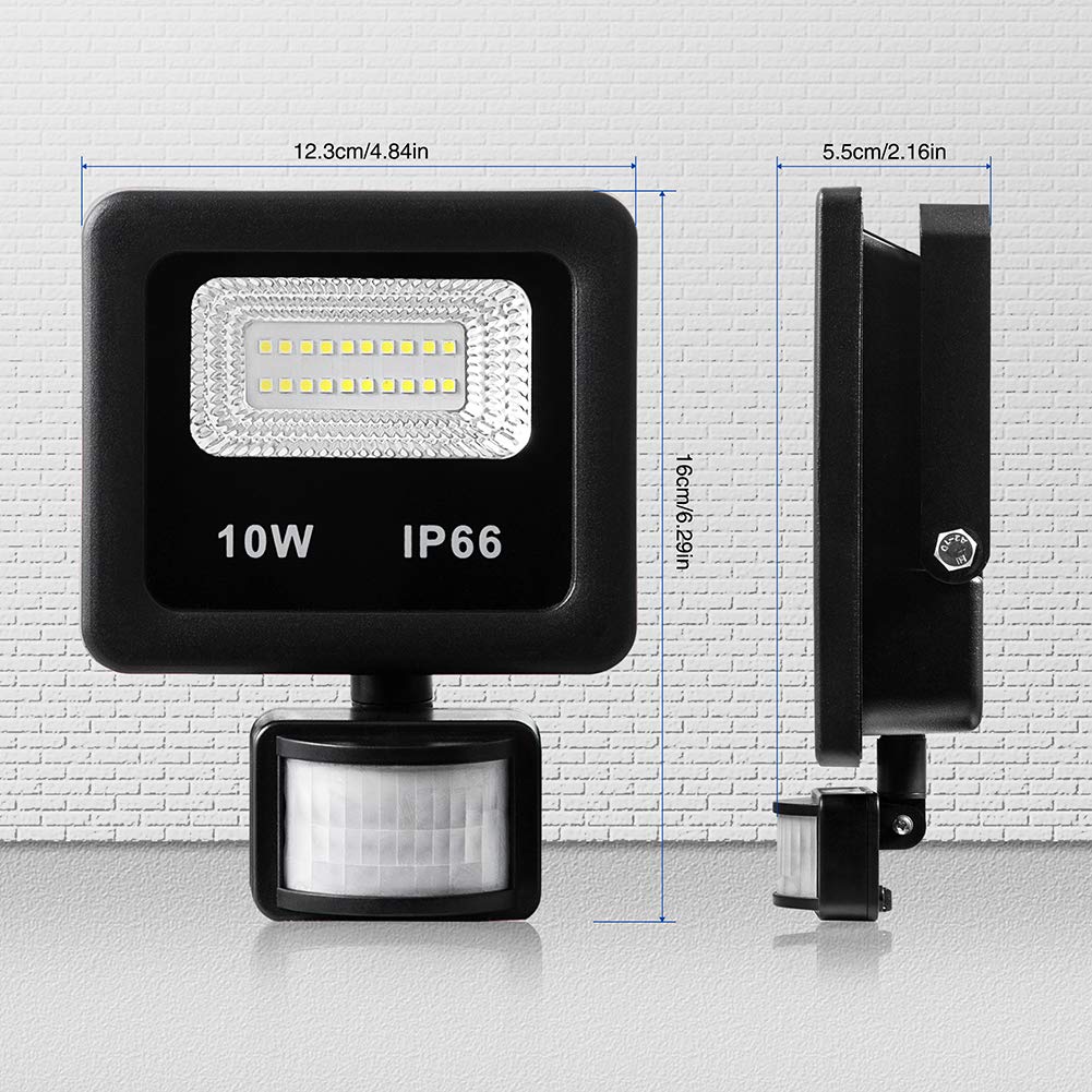 LEACOCO Motion Sensor Flood Light, 10W, IP66 Waterproof, 1000LM, Daylight White, Model LYD for Outdoor Use