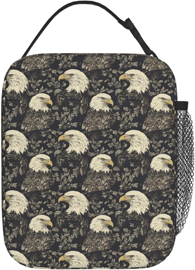 Vintage Eagle Lunch Box for Adults,Women,Men,Majestic Bird and Leaf Design Insulated Lunchbox,Leakproof Tote Bag,Reusable Cooler Bags for Work,Picnic,Office,Travel,Practical Lunchbag Gifts