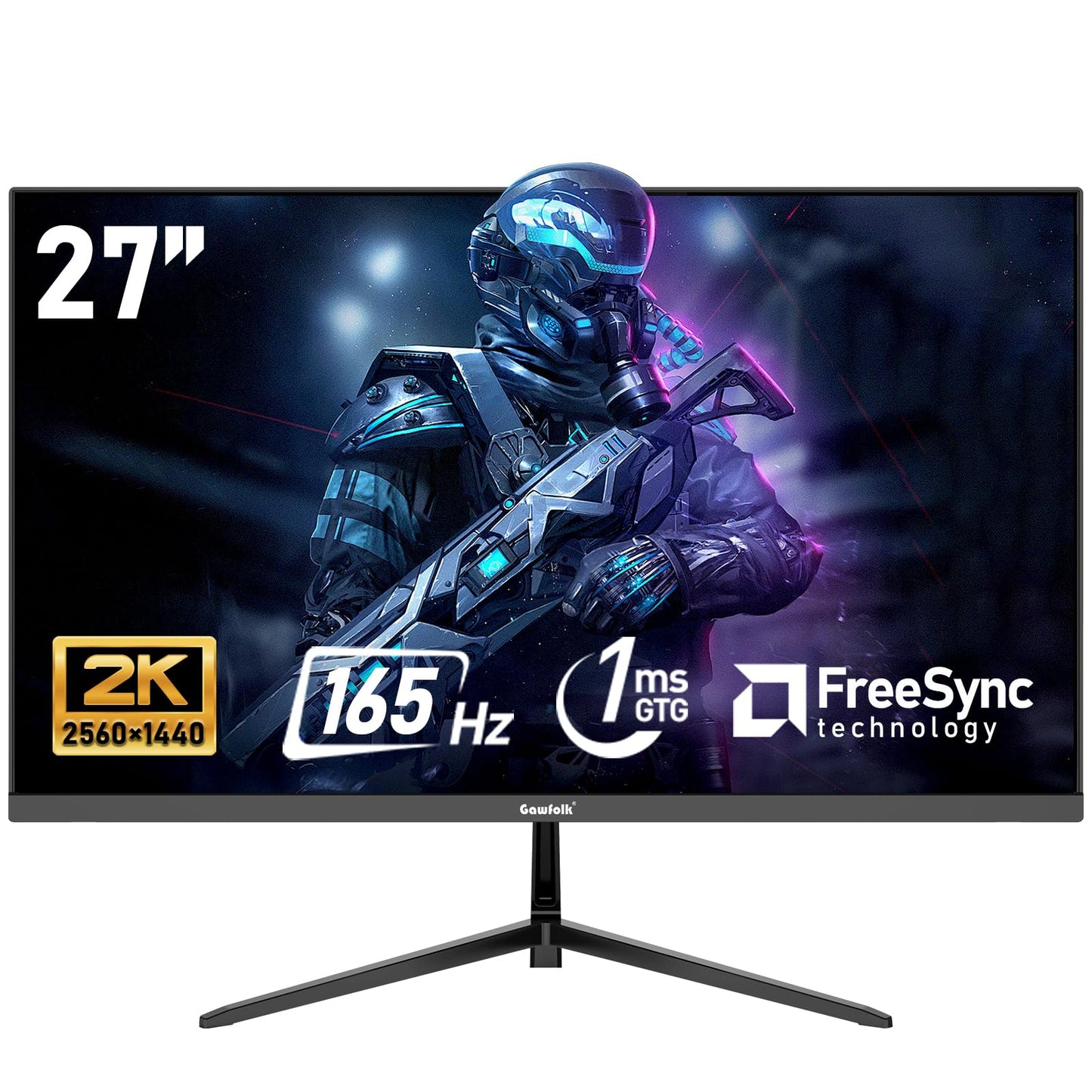 Gawfolk 27 inch 2K QHD(2560×1440) PC Screen, 165Hz Gaming Monitor, 1ms Without Bezel, FreeSync,98% sRGB, 178° Wide Viewing Angle, HDMI2.0、DisplayPort, 75 * 75MM Wall Mount Compatible - Black