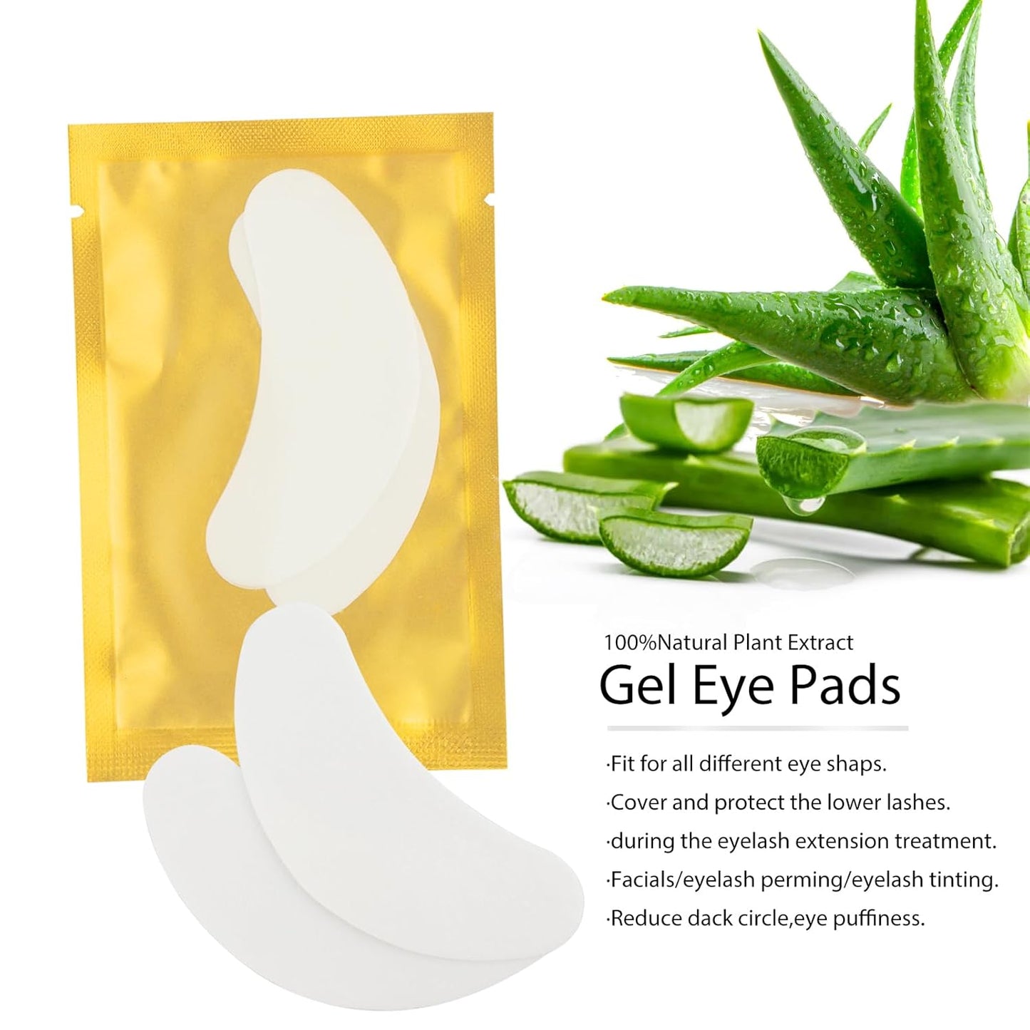 50Pair Eyelash Extension Gel Patches Kit Natural Hydrogel, Lash Gel Pads for Beauty Makeup Mask Kit Supplies Eye Mask Pads Beauty Tools (Gold)