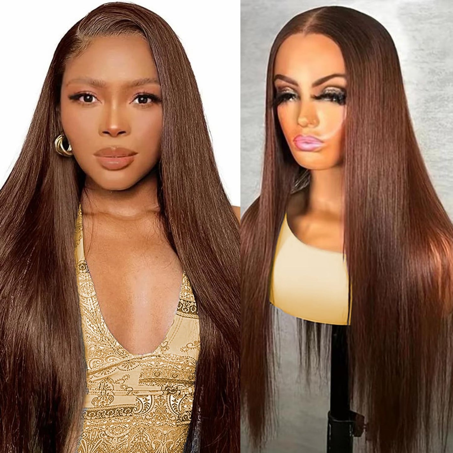 OOVVDA 13x6 Straight Lace Front Wigs Human Hair Chocolate Brown Lace Front Wigs Human Hair Pre Plucked 200% Density Colored #4 B