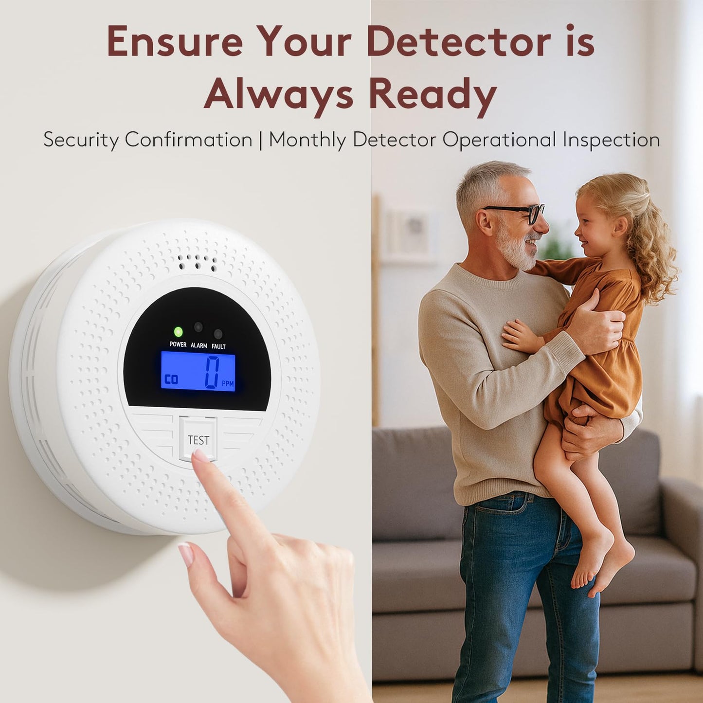 WiFi Carbon Monoxide & Smoke Detector 2-in-1 with Clear Display, Battery Powered, 85dB Warning, Test Button, Portable,Perfect for Bedroom,Living Room,RV, Essential for Family