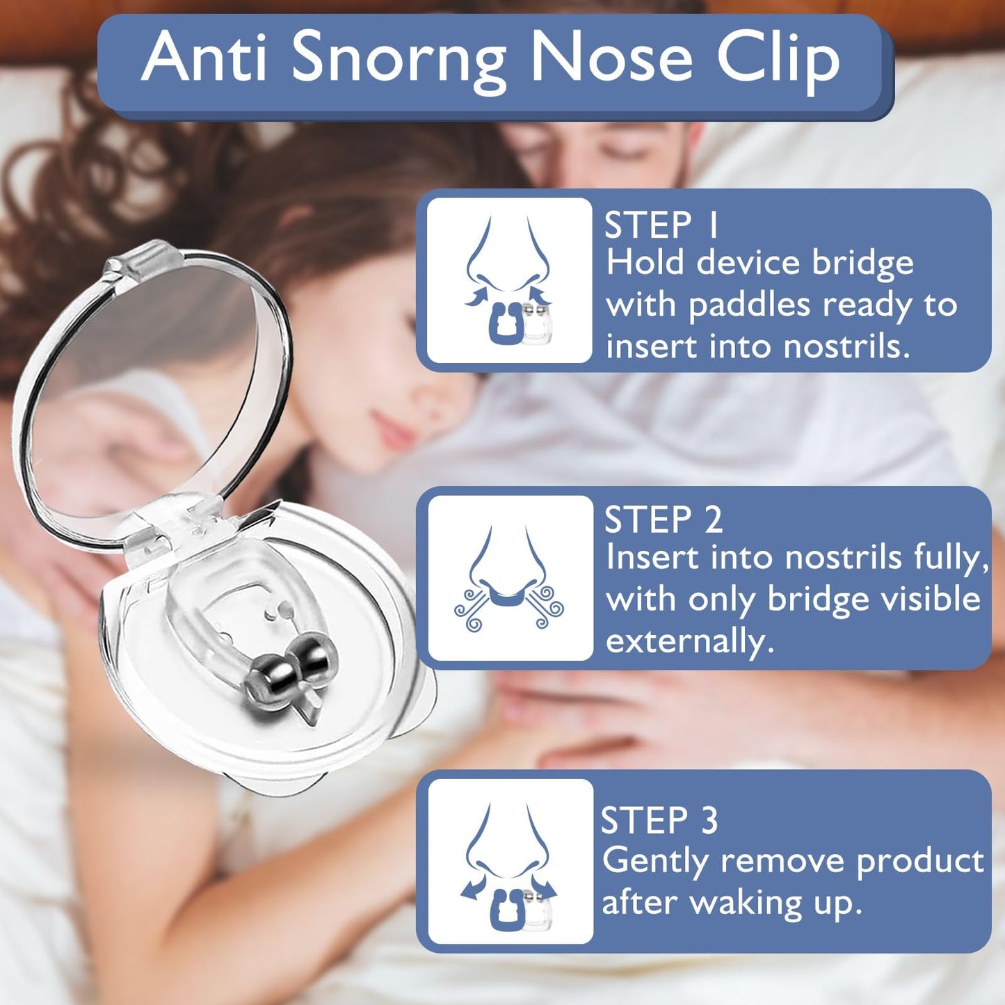 Nasal Dilators for Sleeping,Anti Nose Clip to Ensure Deep Sleep, Snoring Nose Clip Nose Magnet for Breathing Strip, Effective Anti Snoring Devices(8PCS)