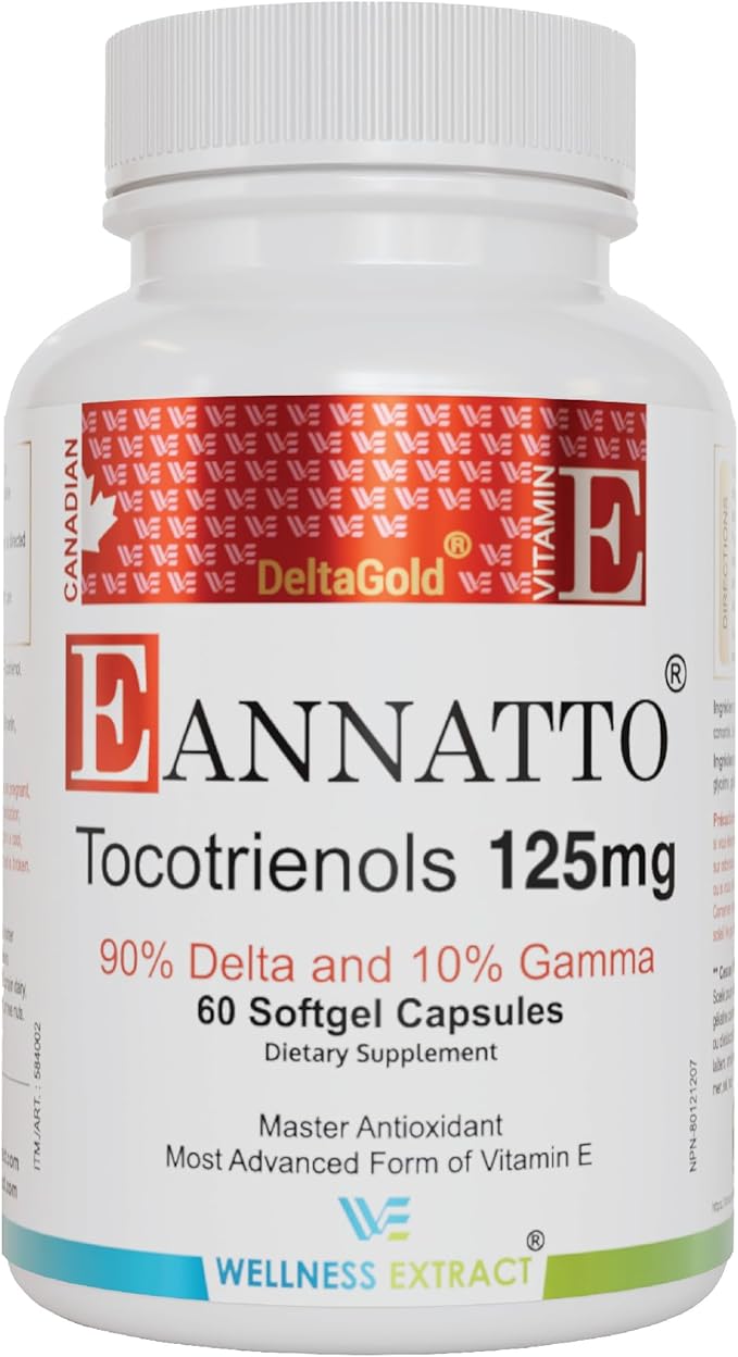WELLNESS EXTRACT Eannatto Tocotrienols Vitamin E Supplements Tocopherol Free, Non-GMO, Gluten Free & Antioxidant (125MG 60...