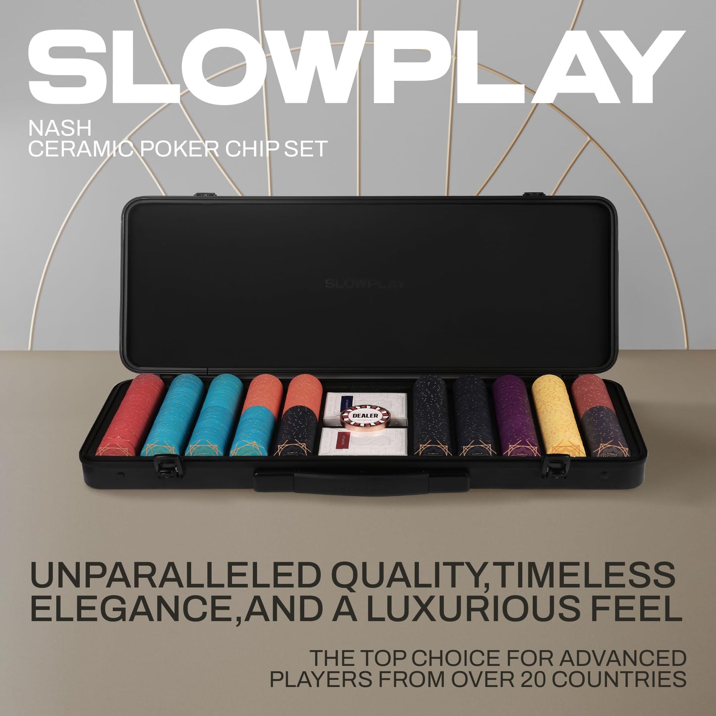 SLOWPLAY Nash Ceramic Poker Chips Set for Texas Hold'em, 500 PCS [Blank Chips], 39mm & 10g Each | Features a High-end Chip case with Extra Durable German Polycarbonate Shell