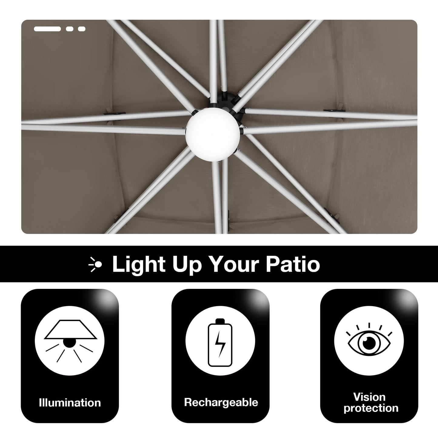 EliteShade USA APOLLO 3-Tier 10x13FT Full Aluminum Cantilever Patio Umbrella for Outdoor Restaurant Garden Courtyard Deck Pool and Marketing with Light (No battery), Taupe