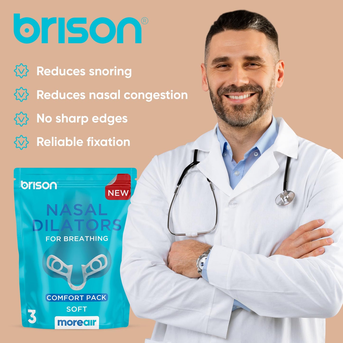 Brison Nasal Dilators for Breathing and Sleeping - 3 Pack Anti Snoring Nose Vents Opener for Better Breathing Sleep ing and Activity Improves Airflow - Soft
