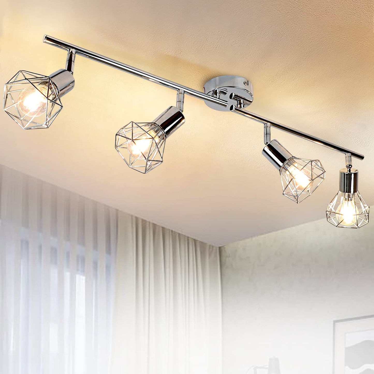 DINGLILIGHTING 4 Lights Track Lighting Kit, Modern Metal Flush Mount Lamp, Adjustable Head, E12 Bulb Included, Model WS-FNG41-40B, 4-Light-M