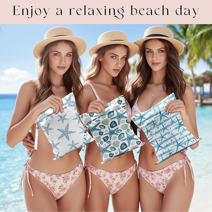 3 Pcs Wet Bag, Wet Dry Bag, Waterproof Bag, Small Laundry Bag, Wet Bag for Pool, Beach, Swimsuit, Makeup Bag, Diapers,Cruise Ship Essentials,Beach Accessories Travel for Women
