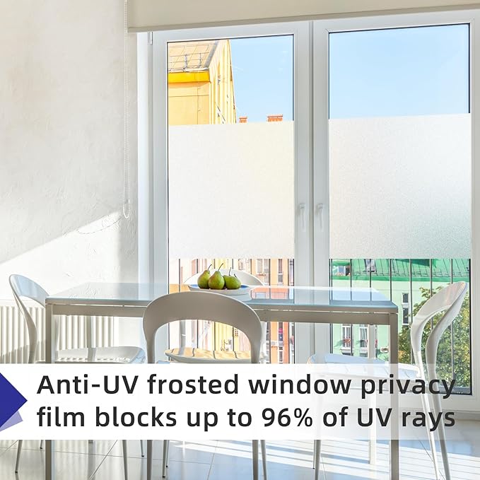 Frosted Window Privacy Film Non-Adhesive Static Cling Bathroom Decorative Stickers Heat Control UV Blocking Opaque Glass Window Coverings Film for Home Front Door Office 17.5 Inch X 6.5 Feet