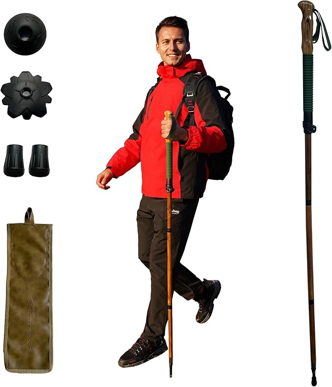FOREST PILOT Trekking Pole - 1pc Pack Sassafras Wood Adjustable&Detachable Hiking or Walking Stick