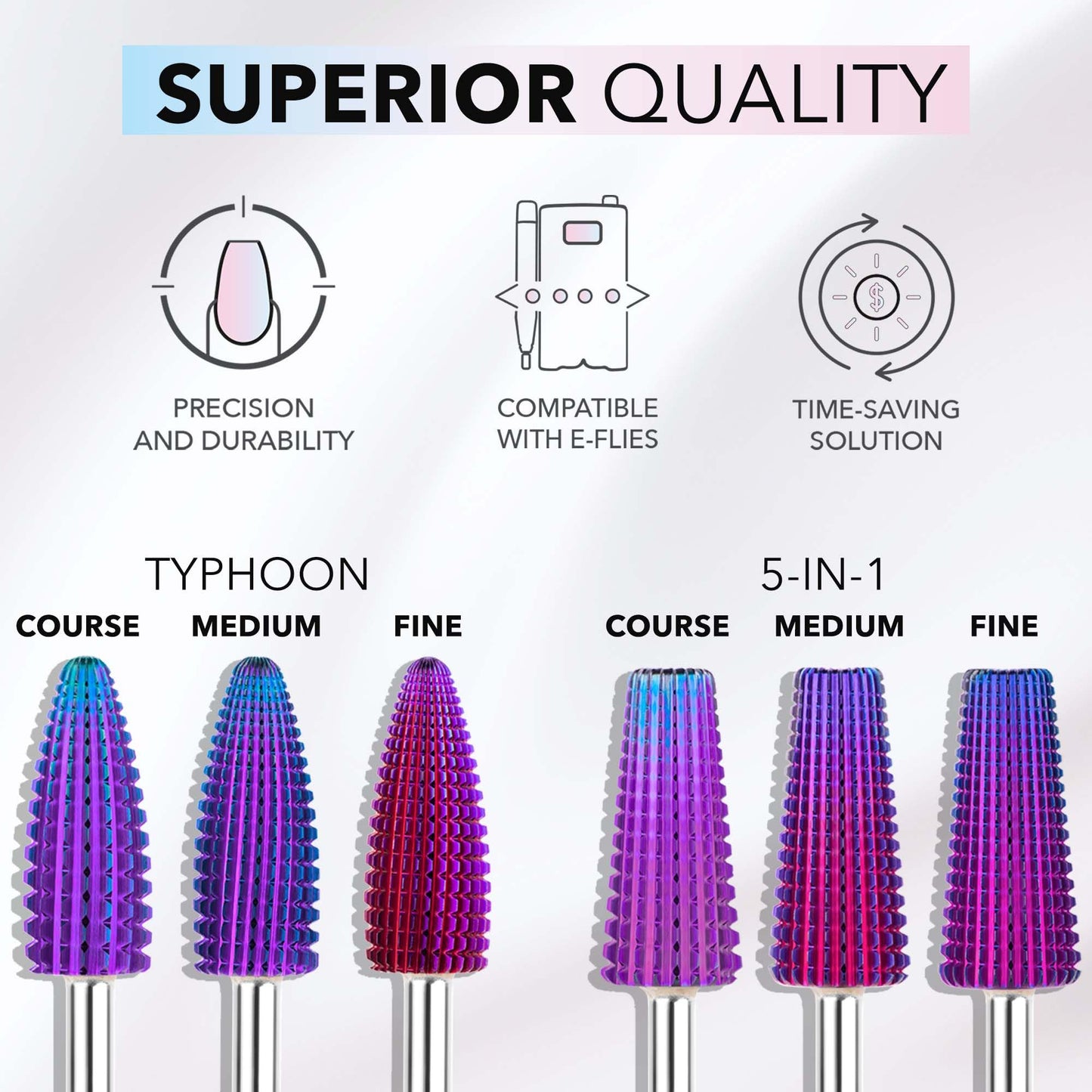 Kiara Sky Purple Drill Bits for E-File Nail Drill (5-in-1 Coarse)
