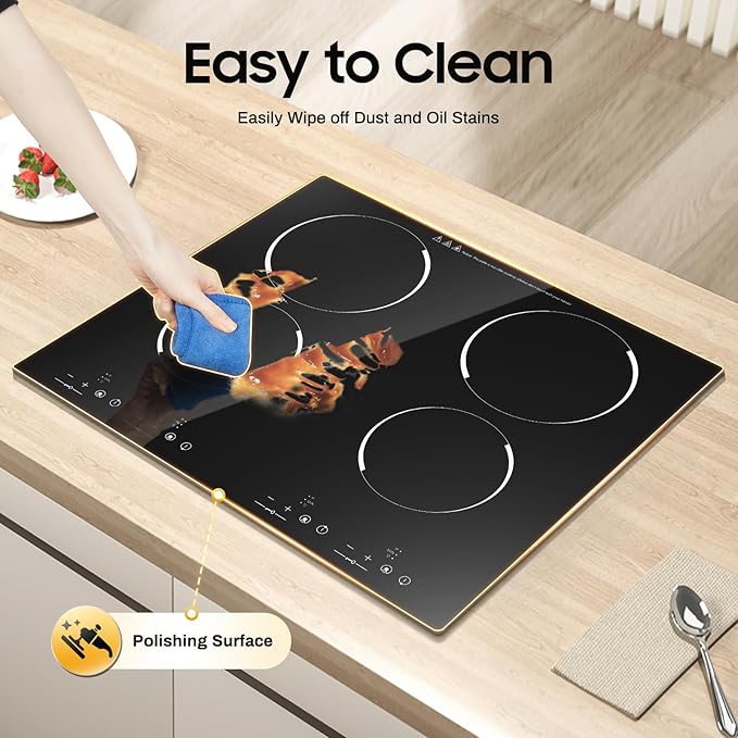 30 Inch Electric Cooktop, 3000w 4 Burner Built-In Glass Ceramic Stove Top with 9 Power Levels, Timer, Safety Lock
