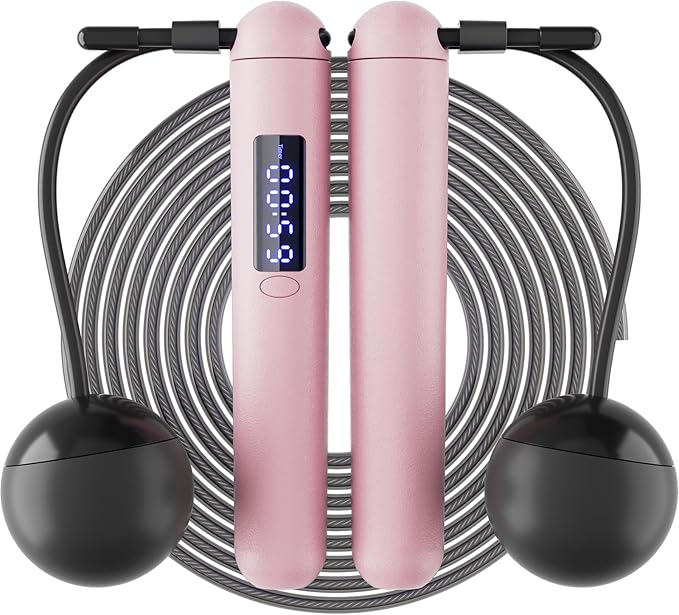 ACHDOFITS 2-in-1 Jump Rope: Weighted & Cordless for Home, Real Rope for Outdoor - Smart LED Counter, Adjustable & Recharge...