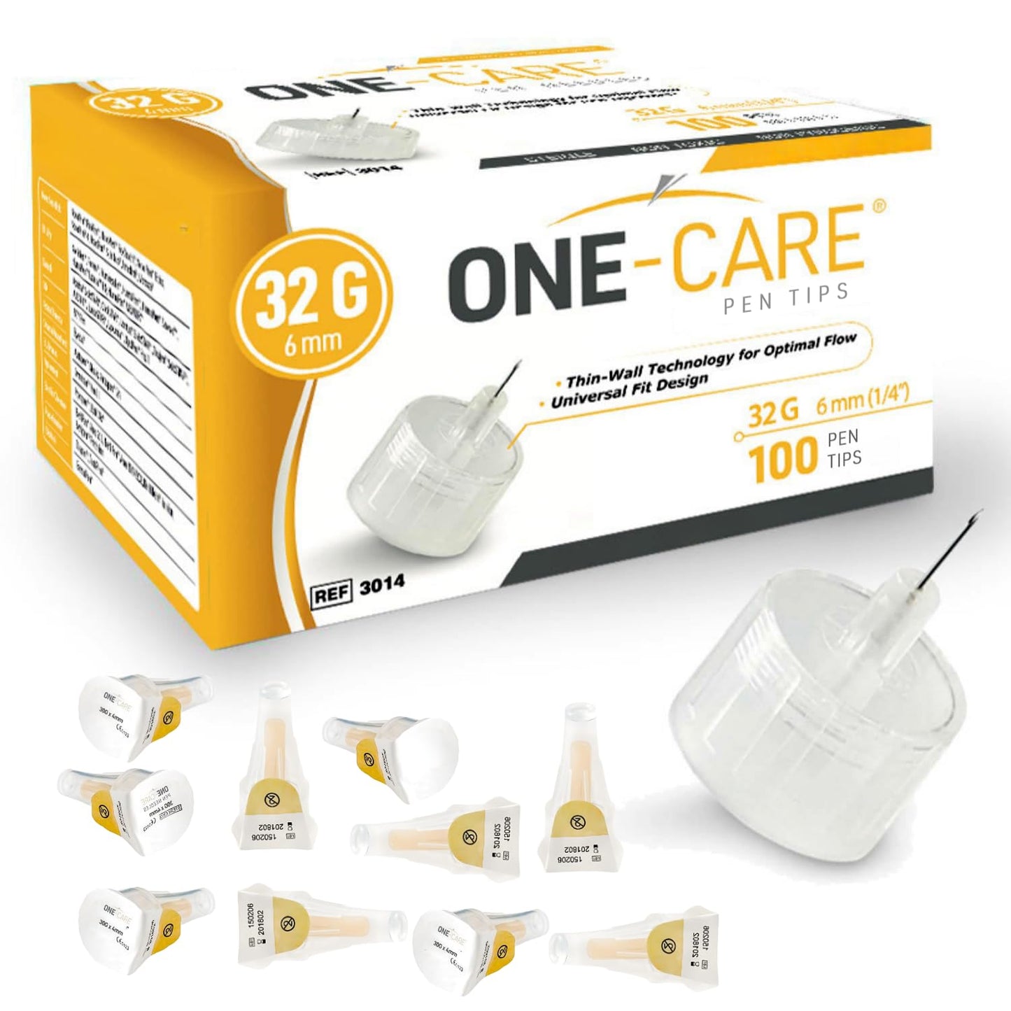 ONE-CARE Pen Tips, 32G x 6mm, Universal Design, Thin Wall – Pack of 100