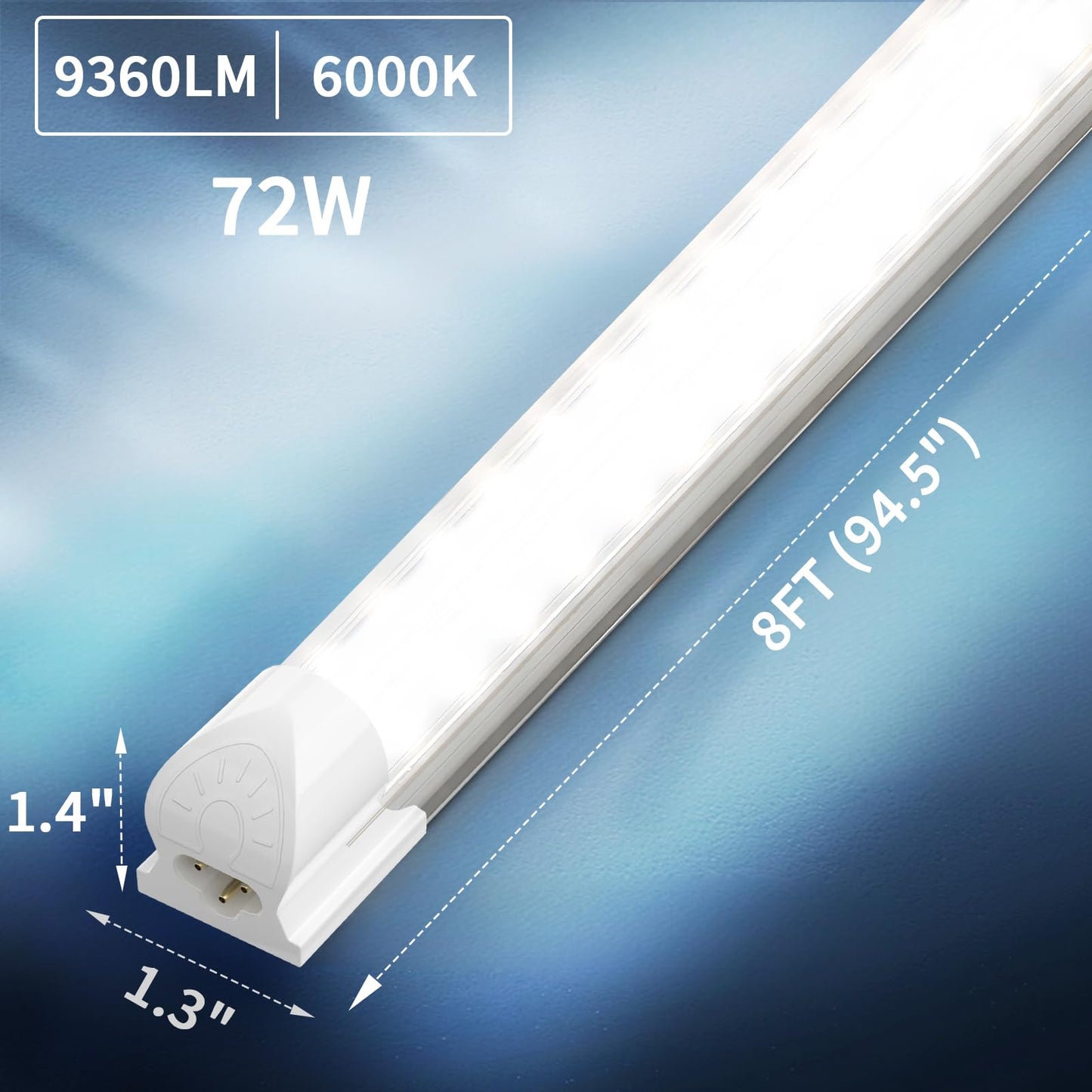SHOPLED 8FT LED Shop Light, 72W 9360LM 6000K Cool White, T8 LED Tube Lights Fixture, High Output, 8 Foot Shop Lights for Garage, Workshop, Warehouse, Plug and Play, 25 Pack