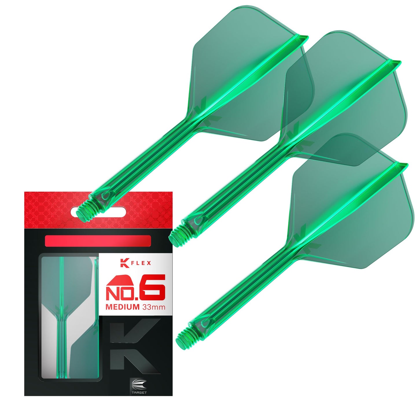 Target Darts K Flex Dart Flights and Shafts, No.6 Green, Medium (33mm), Pack of 3, Model taf1416, Professional Accessories