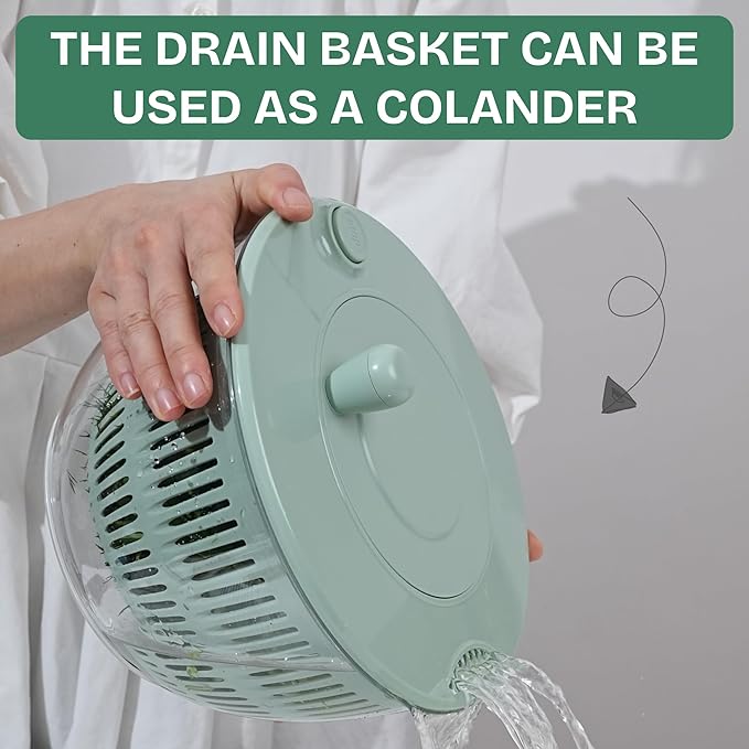 Salad Spinner – Large Capacity Lettuce Spinner Bowl with Locking Lid, Non‑Slip Base & Vegetable/Fruit Washer Dryer, BPA‑Free, Dishwasher Safe (Green)