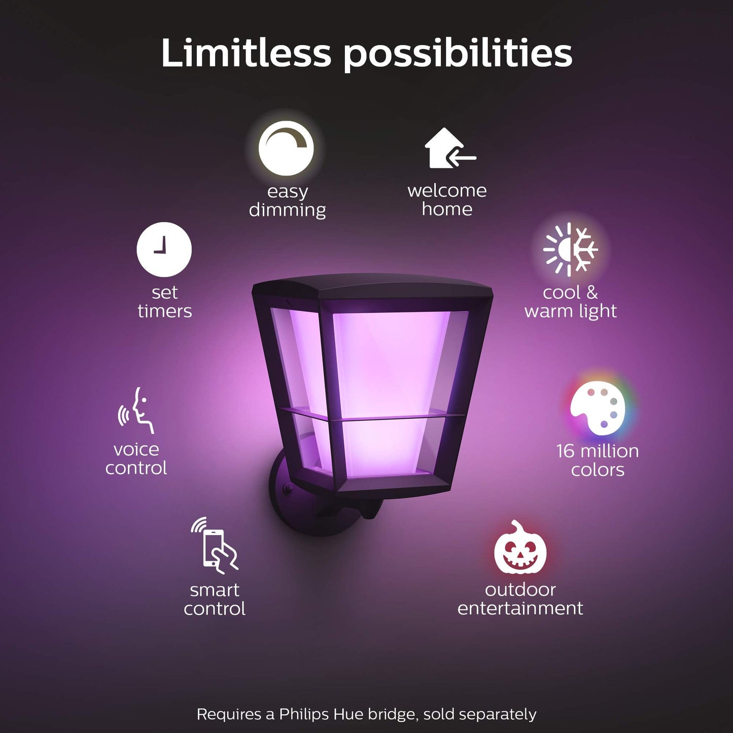 Philips Hue Econic Up Outdoor Smart Wall Light - Black - E26 Color-Changing Led Bulb - 1 Pack - Requires Hue Bridge - Weatherproof