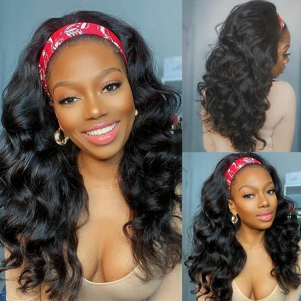 Emistar YAKI Body Wave Headband Wig Loose Curly Heabdand Wigs Glueless Synthetic Hair Natural Black Wigs for Black Women None La