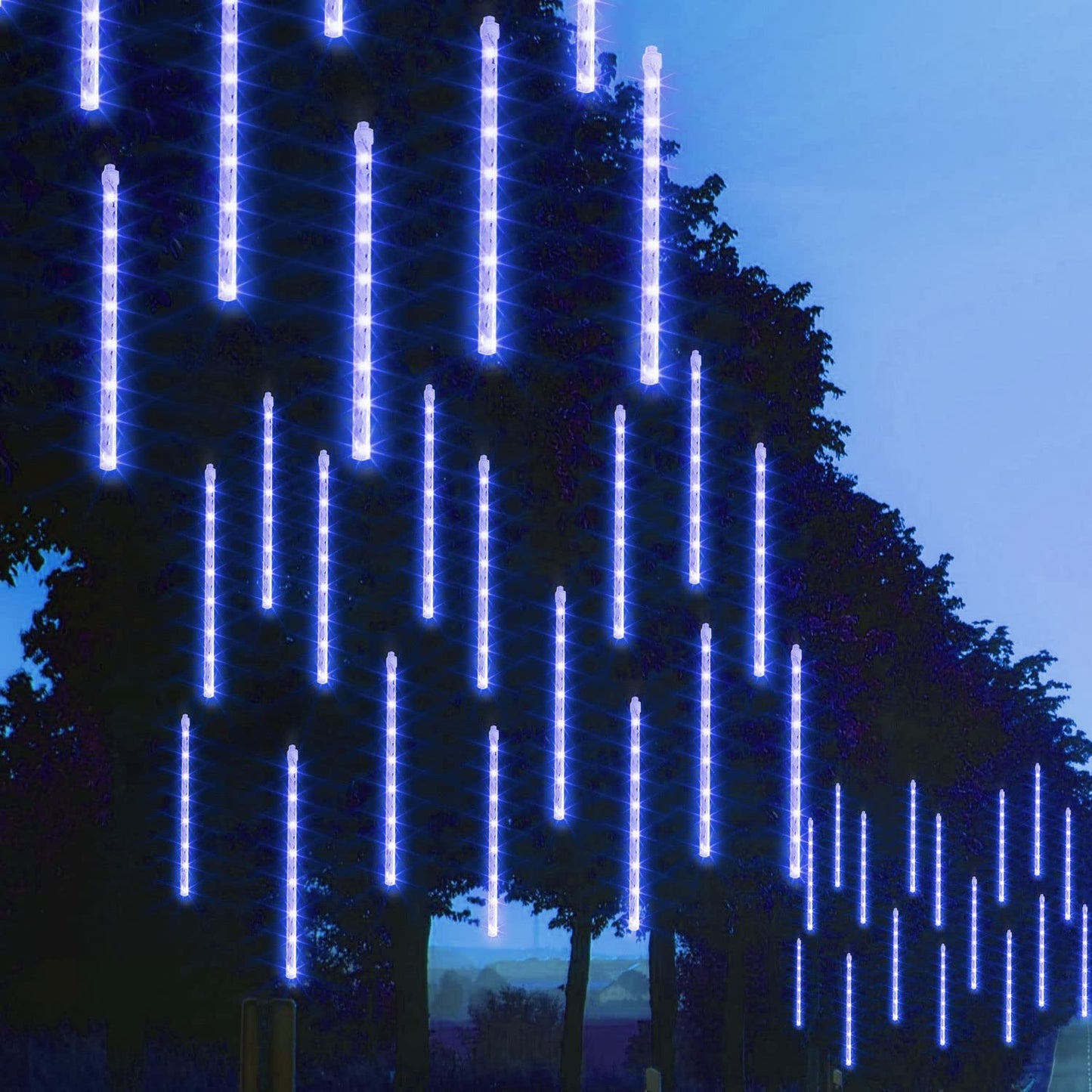 Funpeny Meteor Shower Rain Lights, 288 Led Blue Icicle Christmas Lights, 30Cm, Outdoor Raindrop Holiday Decoration