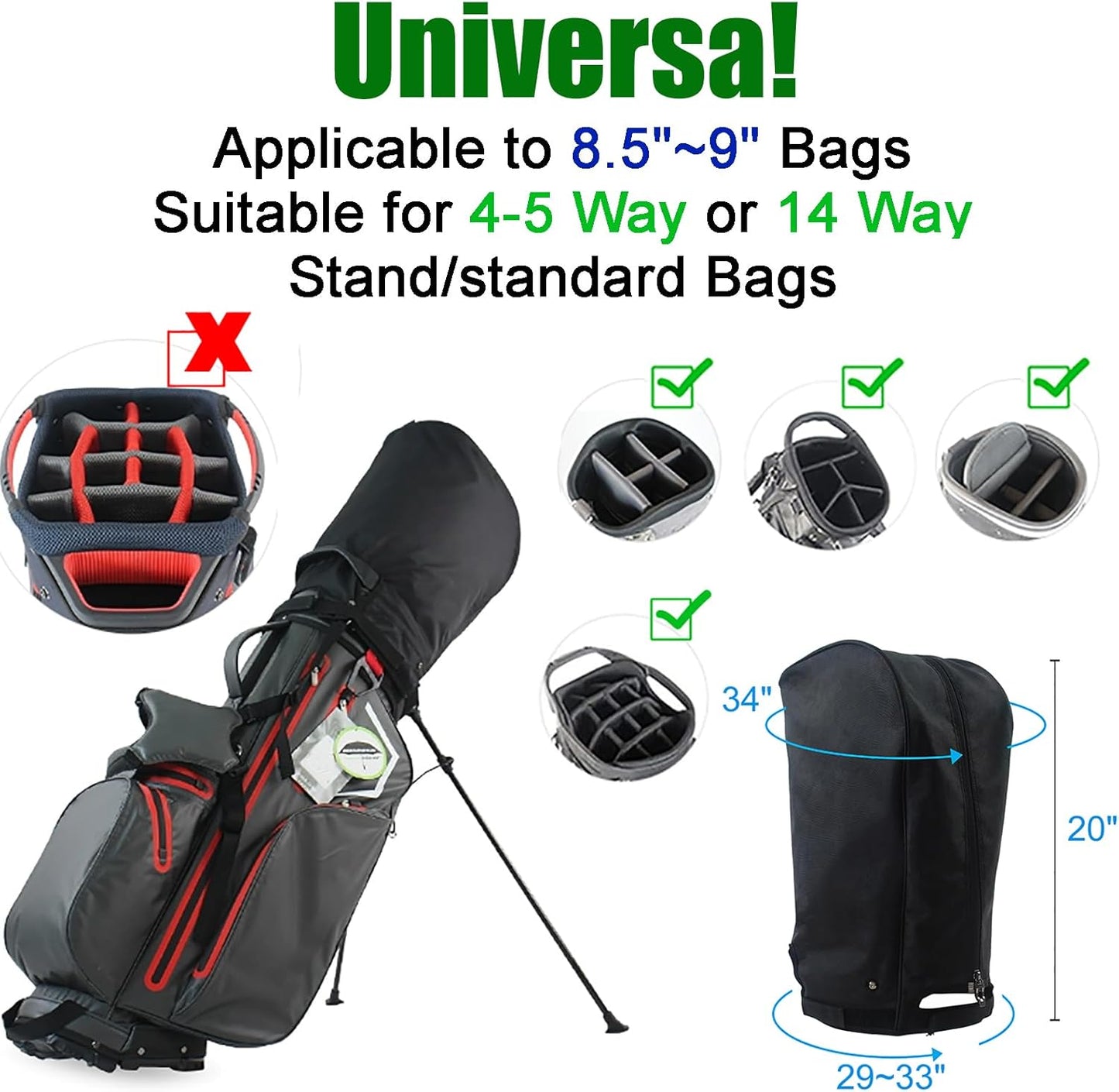 Golf Bag Rain Cover Hood Universal 1680D Nylon, Rain Cape for Golf Bags with Snap Button, Waterproof Material Dustproof Club Protector