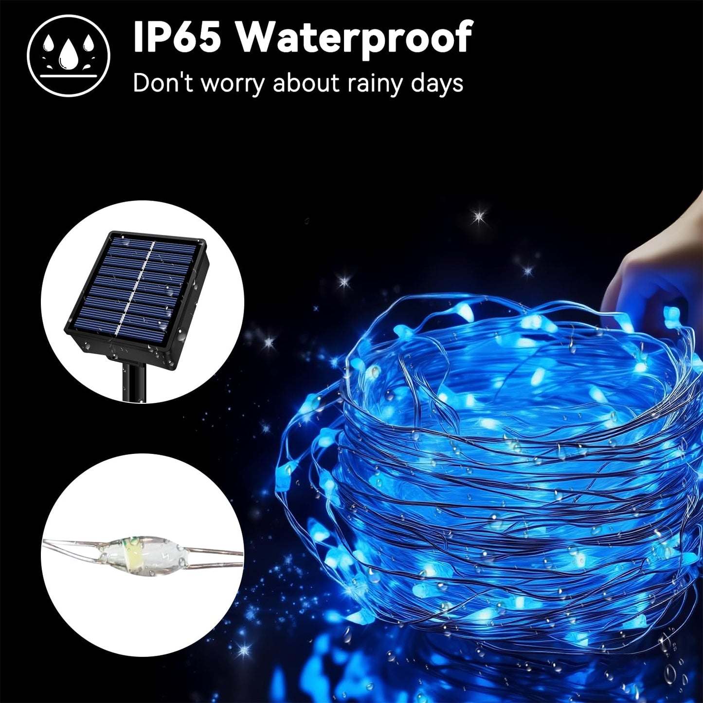 Solar String Lights Outdoor Waterproof 2 Pack Total 66Ft 200Led 8 Modes Twinkle Lights Solar Fairy Lights For Patio  Garden Yard Party Wedding Tree Christmas Halloween Decoration  Blue
