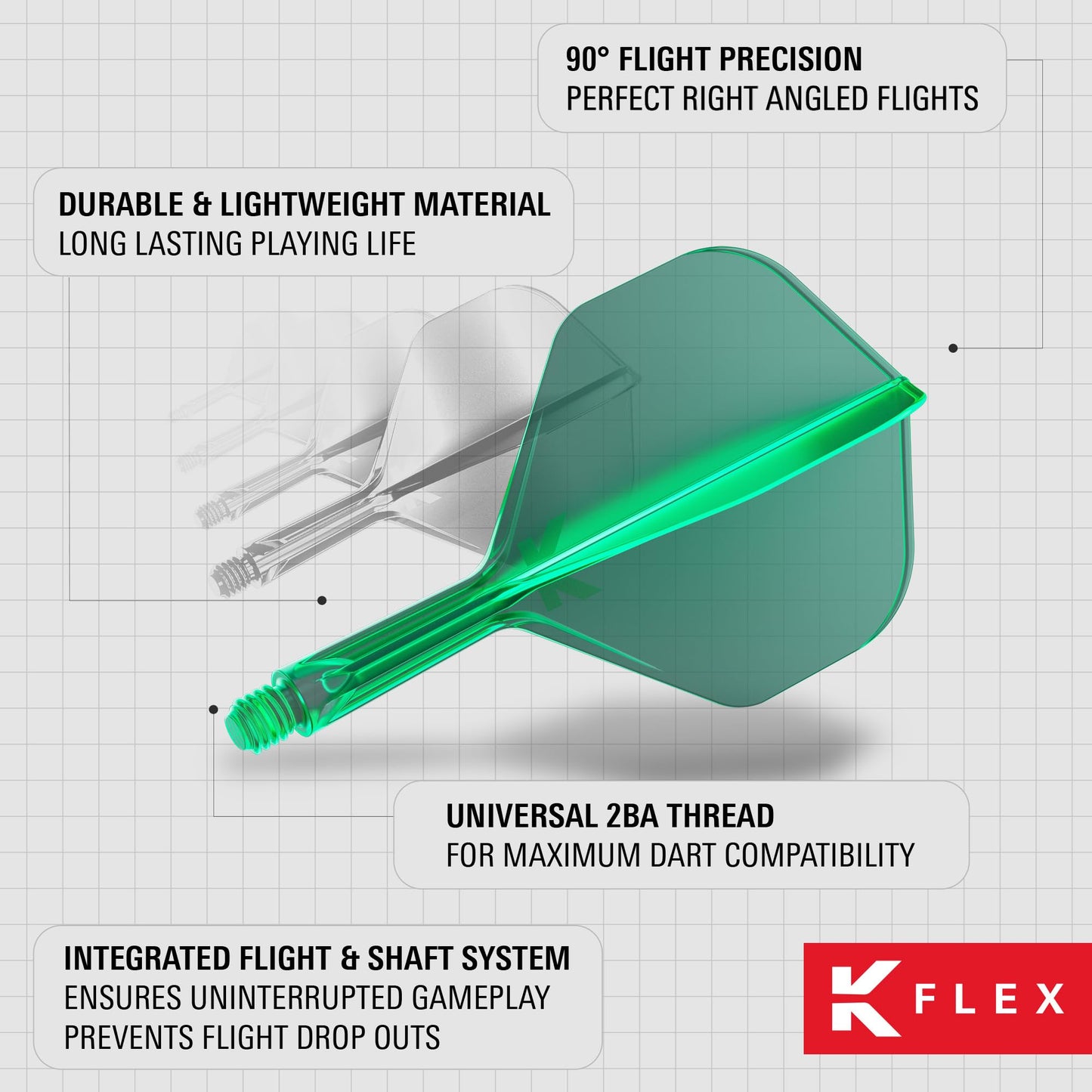Target Darts K Flex Integrated Dart Flights And Shafts  No.2 Green (Short) | Pack Of 3 K-Flex - No2  Kflex All In One Moulded Dart Flight & Stem | Professional Dart Accessories