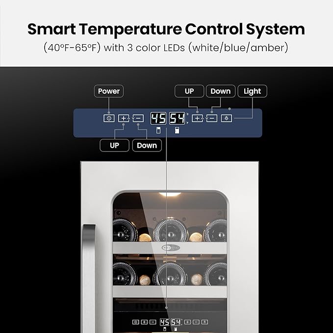 Whynter 29 Bottle Wine Fridge, 15 Inch Dual Zone Wine Cooler Refrigerator, 40-65°F Digital Temperature Control, 3 LED Wine Cellar, Built-in or Freestanding for Home Bar Kitchen Office(3.0 cu.ft)